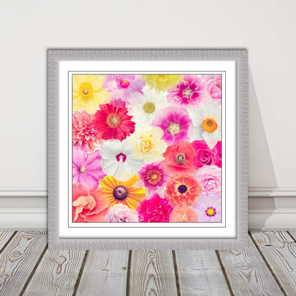 Bright summer flowers. Framed picture print. A choice of frames square.