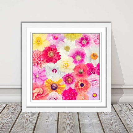 Bright summer flowers. Framed picture print. A choice of frames square.