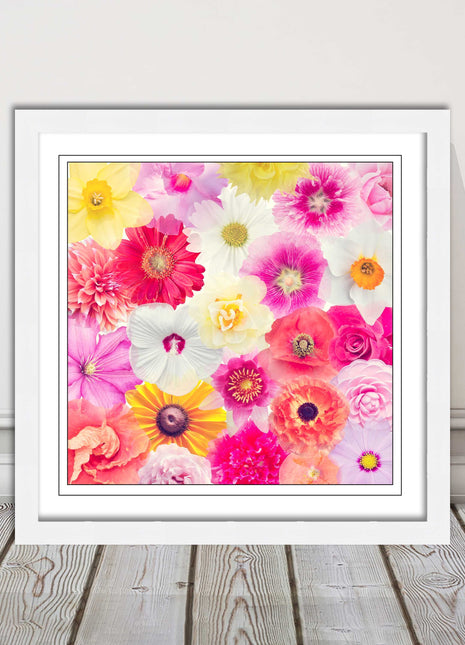Bright summer flowers. Framed picture print. A choice of frames square.