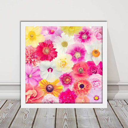 Bright summer flowers. Framed picture print. A choice of frames square.
