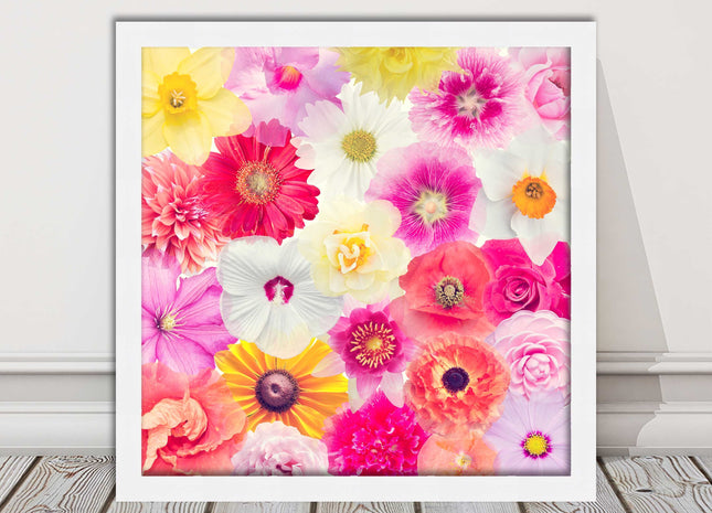 Bright summer flowers. Framed picture print. A choice of frames square.