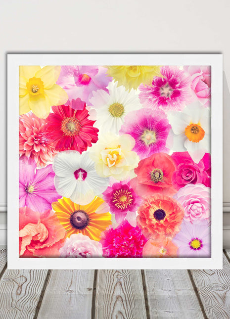Bright summer flowers. Framed picture print. A choice of frames square.