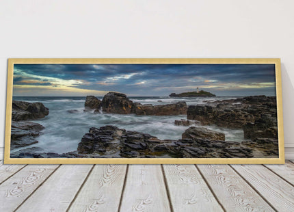Godrevy Lighthouse under a stormy sky. Cornwall. Framed picture print choice