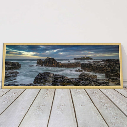 Godrevy Lighthouse under a stormy sky. Cornwall. Framed picture print choice