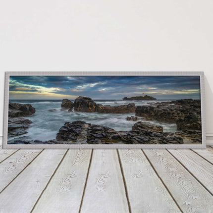 Godrevy Lighthouse under a stormy sky. Cornwall. Framed picture print choice