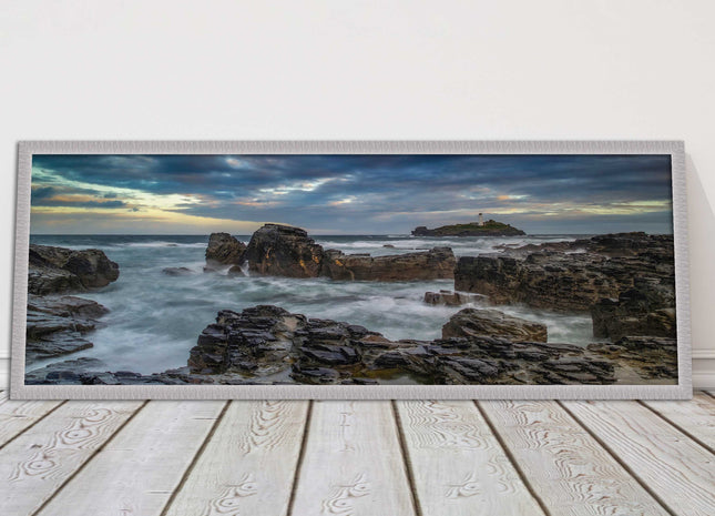 Godrevy Lighthouse under a stormy sky. Cornwall. Framed picture print choice