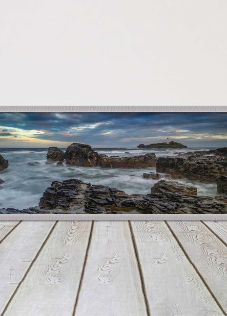 Godrevy Lighthouse under a stormy sky. Cornwall. Framed picture print choice