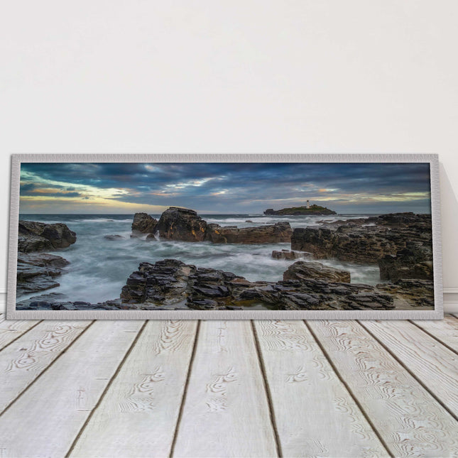 Godrevy Lighthouse under a stormy sky. Cornwall. Framed picture print choice
