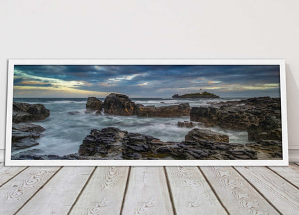 Godrevy Lighthouse under a stormy sky. Cornwall. Framed picture print choice