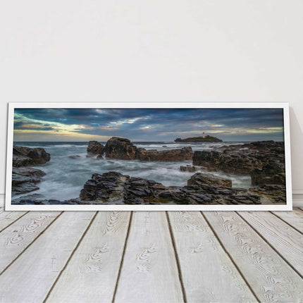 Godrevy Lighthouse under a stormy sky. Cornwall. Framed picture print choice