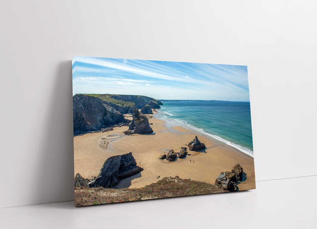 Bedruthan Steps, North Cornwall. Printed and framed as a canvas picture.