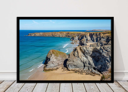 Bedruthan Steps picture frame and print near newquay cornwall ready to hang art