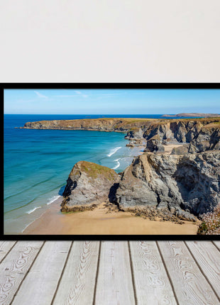 Bedruthan Steps picture frame and print near newquay cornwall ready to hang art