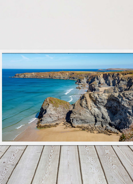 Bedruthan Steps picture frame and print near newquay cornwall ready to hang art