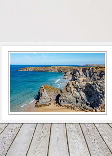 Bedruthan Steps picture frame and print near newquay cornwall ready to hang art