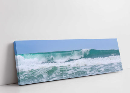 Breaking wave. Beautiful blue of the sea. Panoramic, canvas picture print.