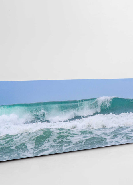 Breaking wave. Beautiful blue of the sea. Panoramic, canvas picture print.