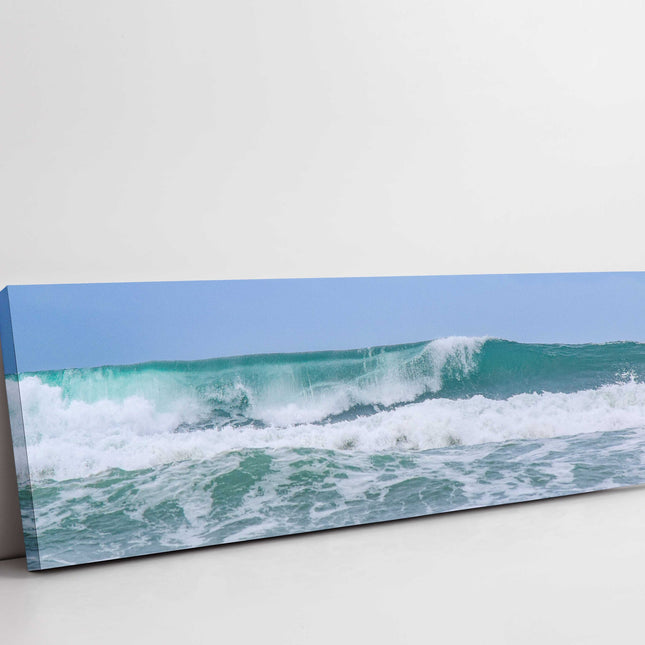 Breaking wave. Beautiful blue of the sea. Panoramic, canvas picture print.