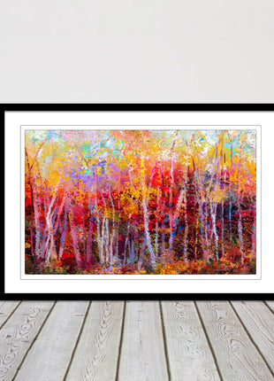 Colourful Autumn trees. Oil painting vibrant colours framed picture print choice