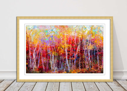 Colourful Autumn trees. Oil painting vibrant colours framed picture print choice