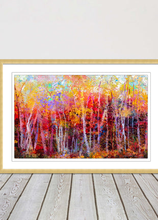 Colourful Autumn trees. Oil painting vibrant colours framed picture print choice