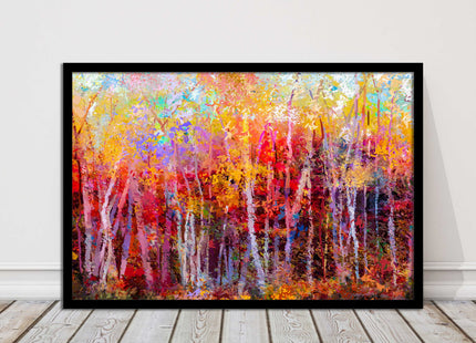 Colourful Autumn trees. Oil painting vibrant colours framed picture print choice