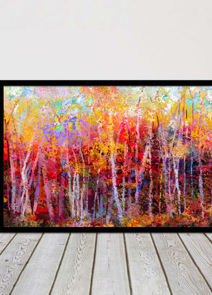 Colourful Autumn trees. Oil painting vibrant colours framed picture print choice