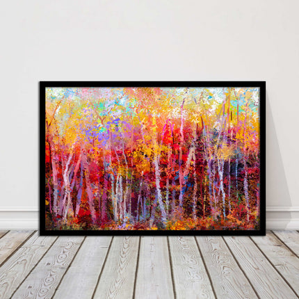 Colourful Autumn trees. Oil painting vibrant colours framed picture print choice
