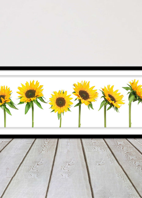 Golden sunflowers painting. Panoramic framed picture print frame choice