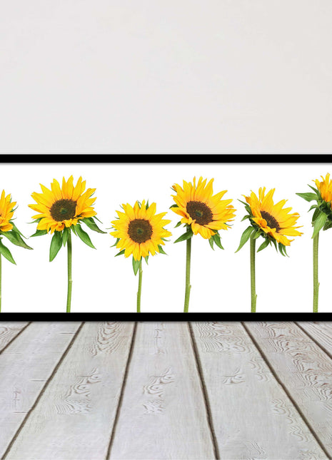 Golden sunflowers painting. Panoramic framed picture print frame choice