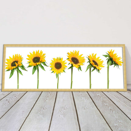 Golden sunflowers painting. Panoramic framed picture print frame choice