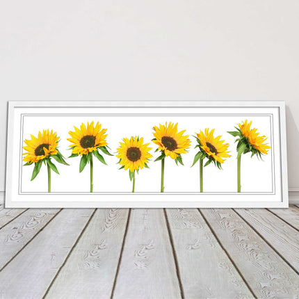 Golden sunflowers painting. Panoramic framed picture print frame choice