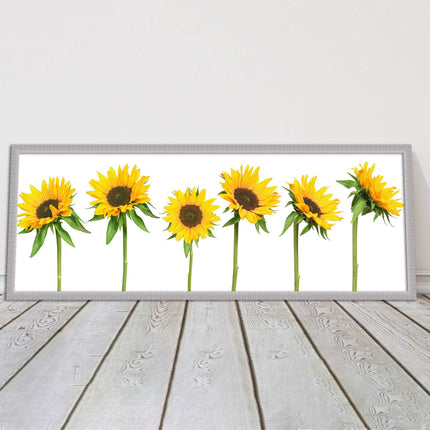 Golden sunflowers painting. Panoramic framed picture print frame choice