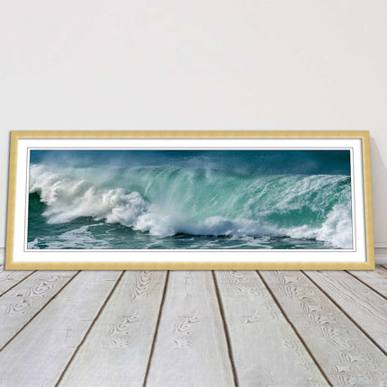 Rolling waves Panoramic Framed picture print Beautiful colours crashing waves
