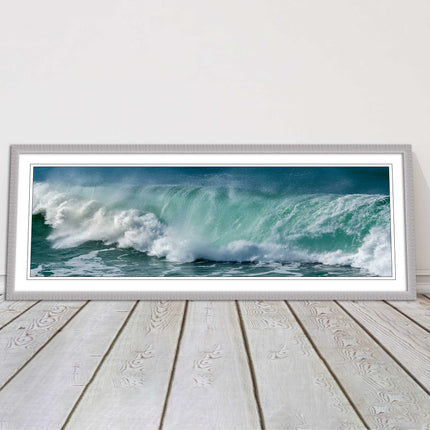 Rolling waves Panoramic Framed picture print Beautiful colours crashing waves