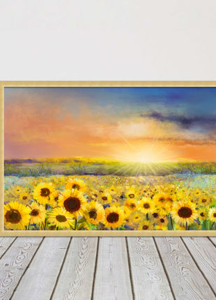 Sunflower field under a sunset. Framed picture with choice of frame colours.