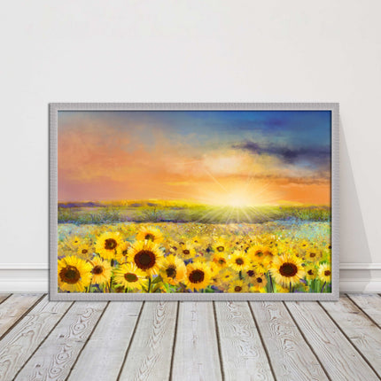 Sunflower field under a sunset. Framed picture with choice of frame colours.