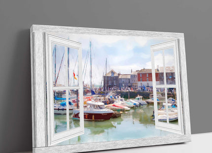 Window frame style. Canvas Print. Padstow Harbour, Cornwall. Painting effect