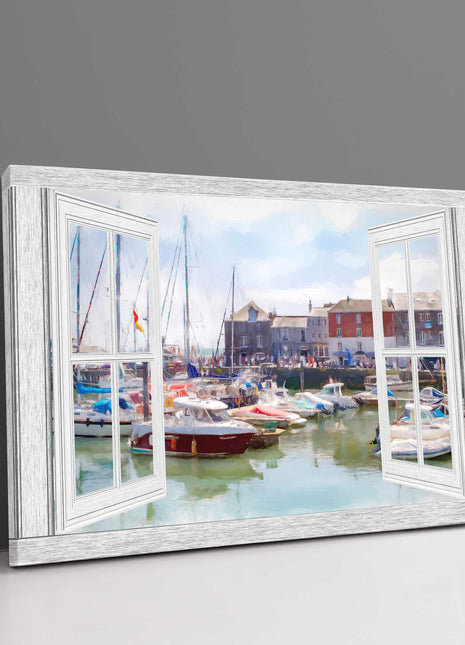 Window frame style. Canvas Print. Padstow Harbour, Cornwall. Painting effect