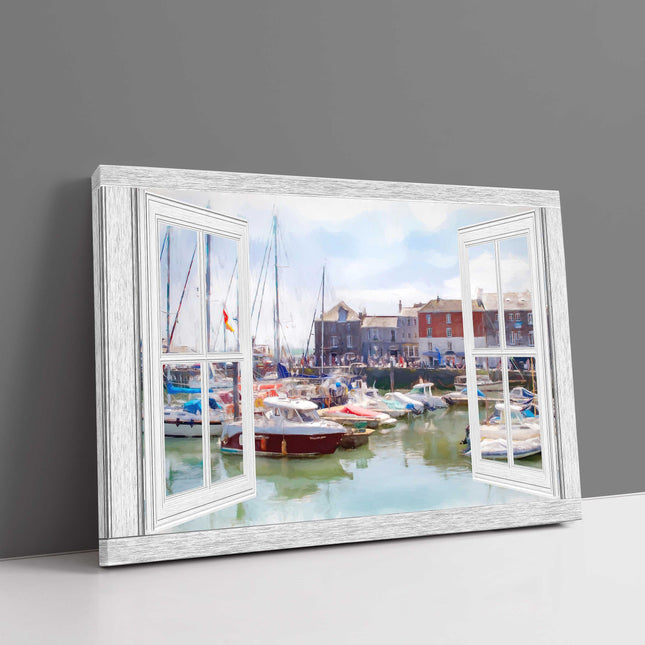 Window frame style. Canvas Print. Padstow Harbour, Cornwall. Painting effect