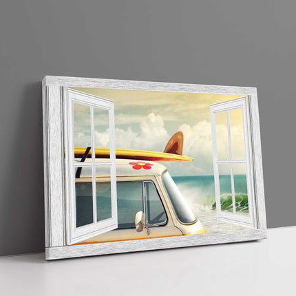 through the window canvas picture print art work surf van open window