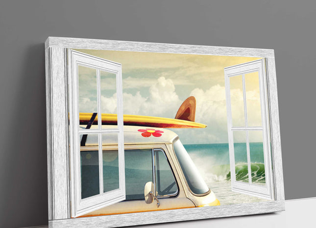 through the window canvas picture print art work surf van open window