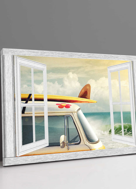 through the window canvas picture print art work surf van open window