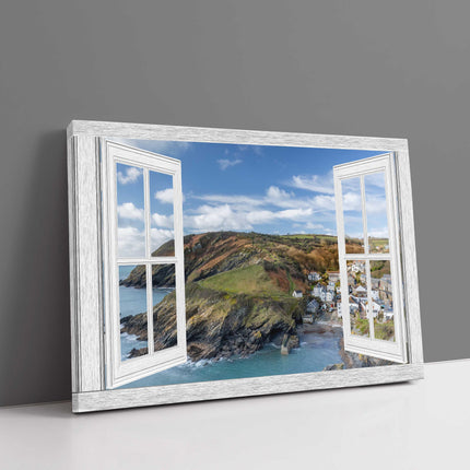 Portloe Harbour through a window frame. Canvas picture print