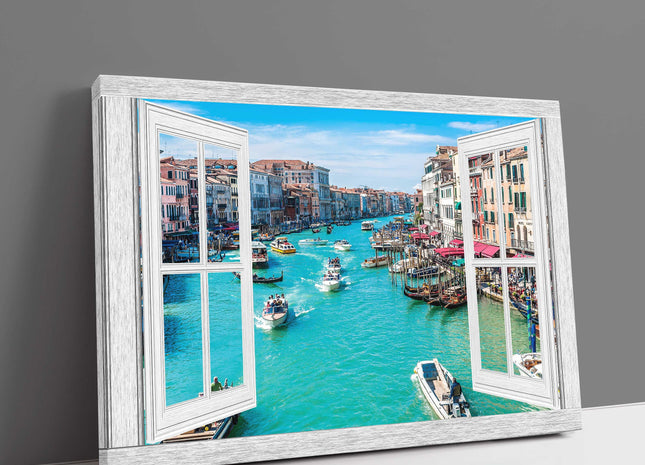 Window frame style canvas Print. Venice, Italy. Wall decor for home or office