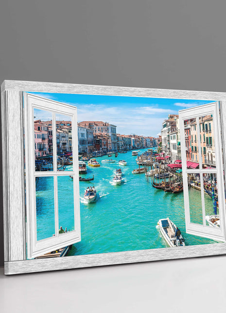 Window frame style canvas Print. Venice, Italy. Wall decor for home or office