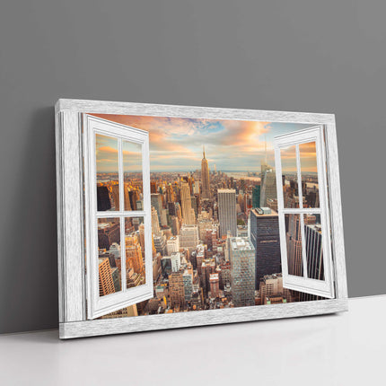 through the window new york city skyline open window canvas picture print