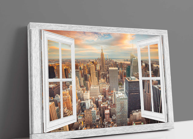 through the window new york city skyline open window canvas picture print