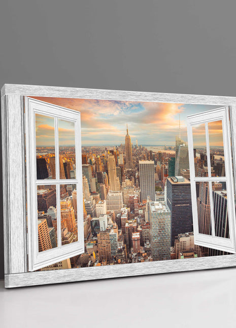 through the window new york city skyline open window canvas picture print