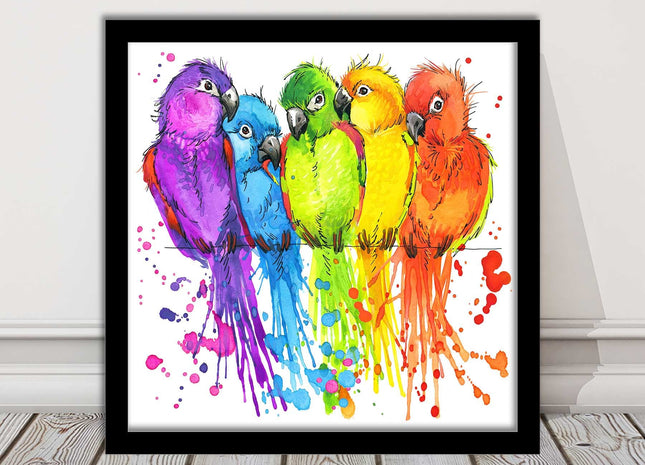 framed picture wall art colourful parrots painting vibrant colours modern